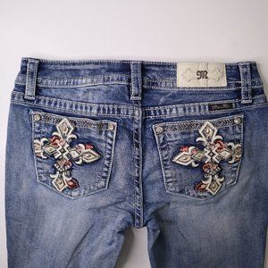 Miss Me Womens Jeans Size 29 Chloe Boot Cut White Leather Cross Embellishments